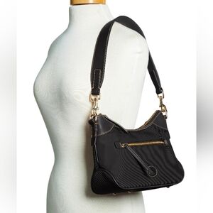 Dooney & Bourke Hobo Black Nylon Shoulder Small Bag with Gold Details